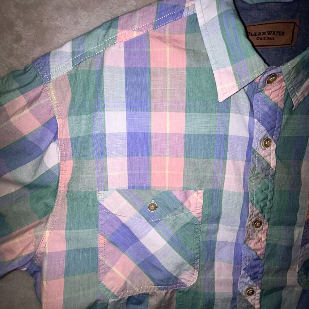 Clearwater Camp Shirt Cotton Blue Pink Green Mens Size XL 46" Chest - Picture 3 of 10